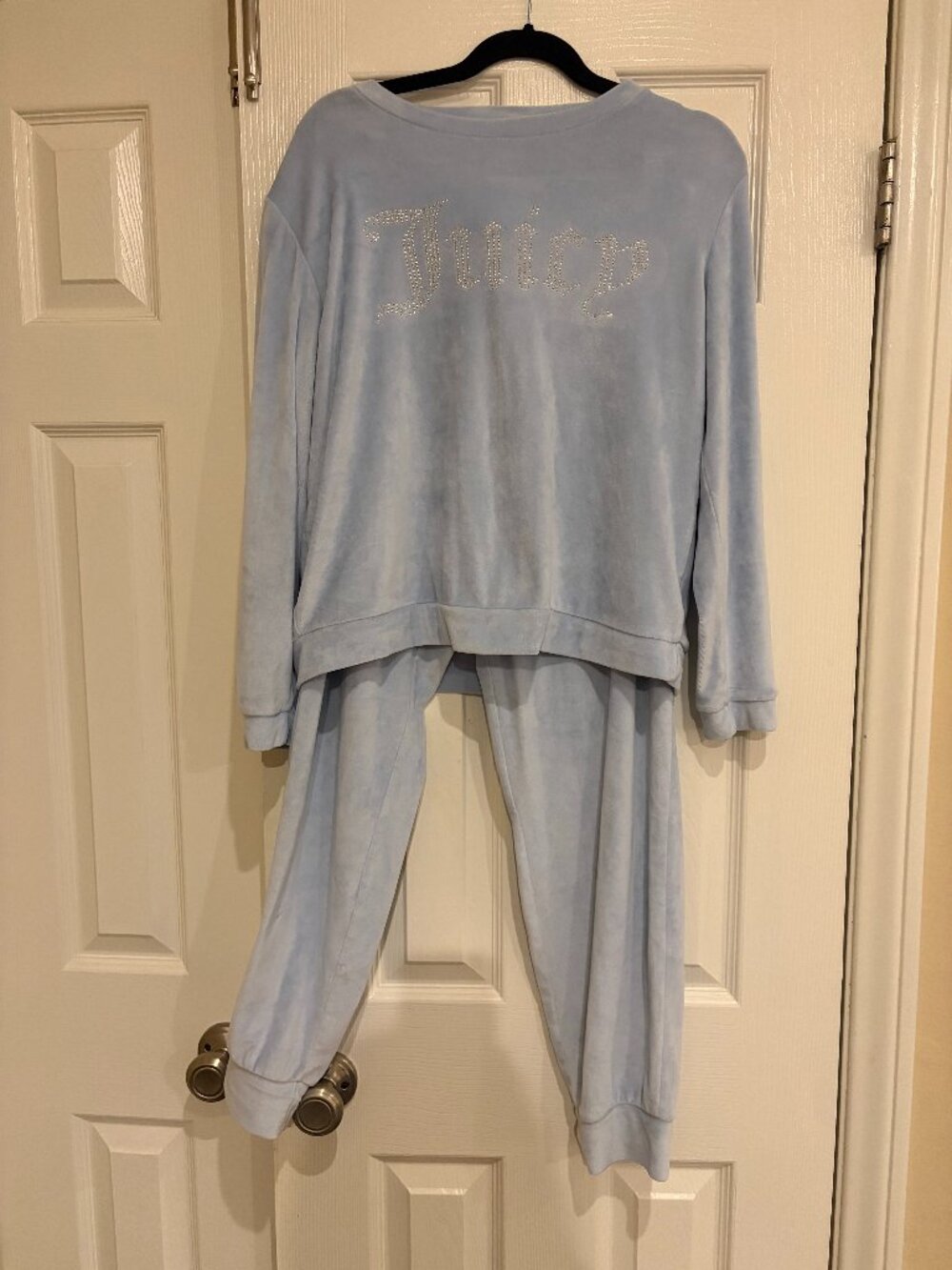 Juicy Couture Sleepwear Velour Pajama Set Ice Blue Rhinestone Bling Sz Small